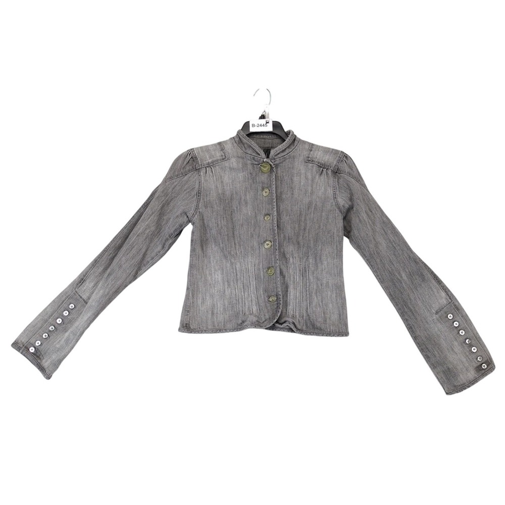 Vintage Y2K Levi's Gray Denim Jean Jacket Womens L Crop Flared Button Sleeves